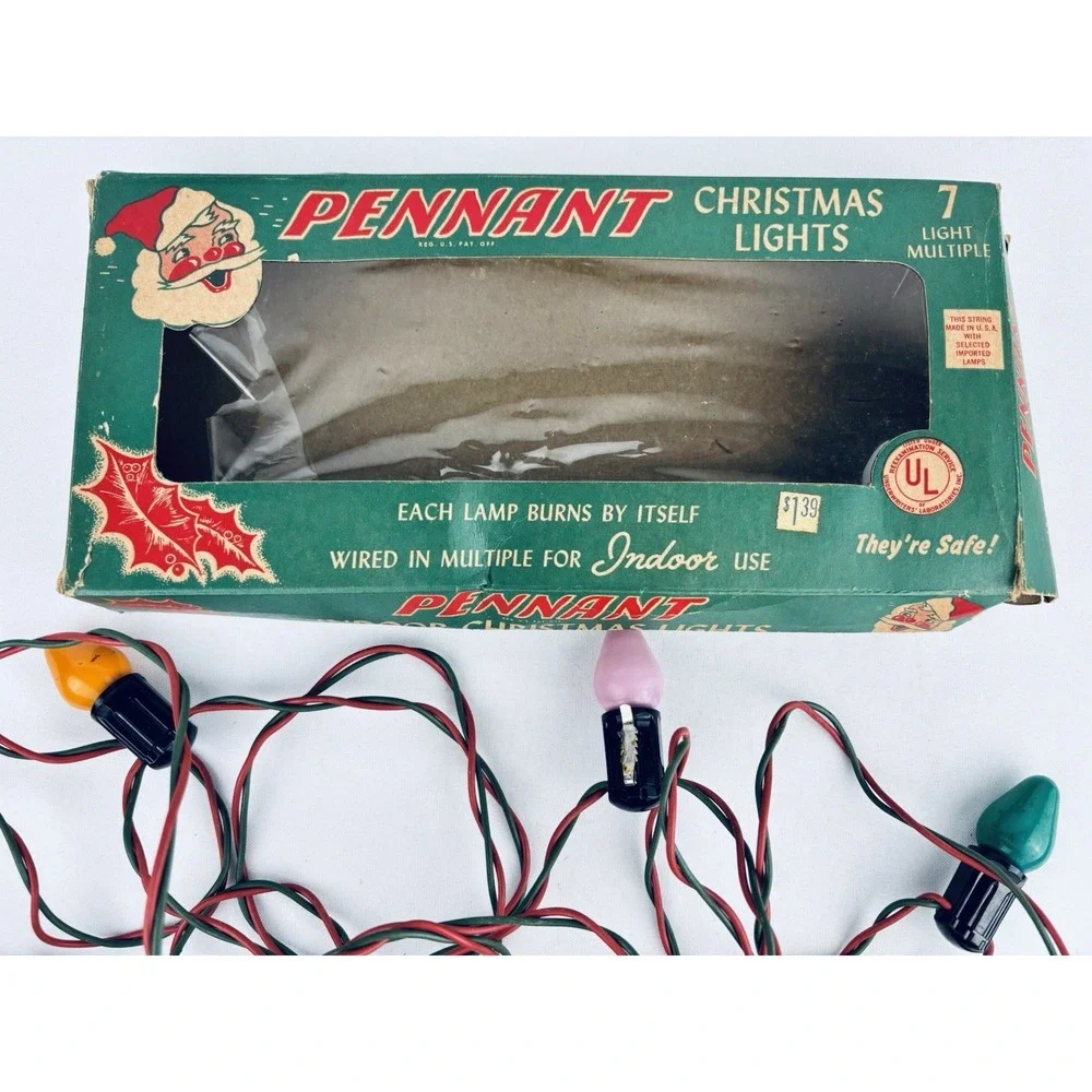 Vintage Pennant Indoor Christmas Tree Lights Original Box- Holiday Decor Works‎